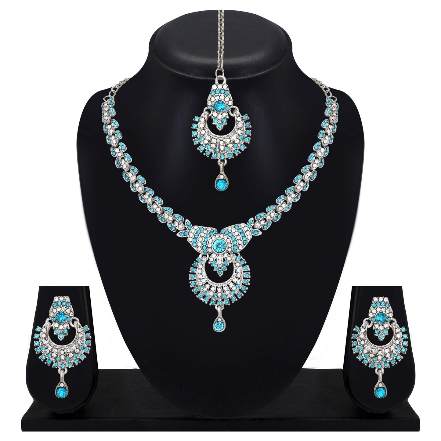 Atasi International Delightful Rhodium Silver Plated Alloy Choker Necklace Set For Women