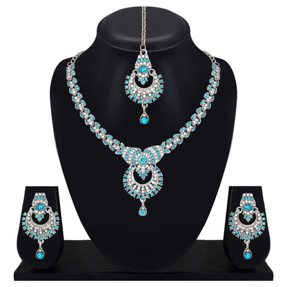Atasi International Delightful Rhodium Silver Plated Alloy Choker Necklace Set For Women