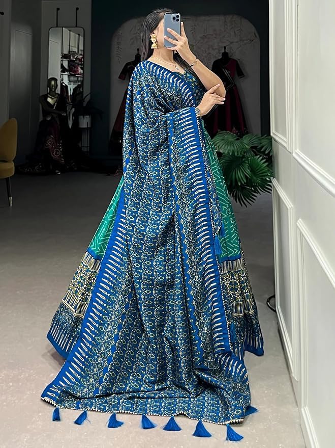 Trending Tussar Silk Lehenga Choli Print with Foil Work With Unstitched Blouse Patola Print Adorned with Foil Work For Navrati || Wedding