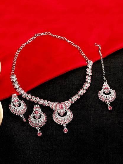 Atasi International Delightful Rhodium Silver Plated Alloy Choker Necklace Set For Women