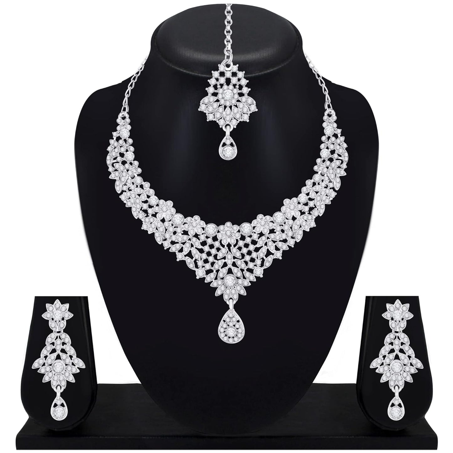 Atasi International Flora Silver Plated Alloy Choker Necklace Set For Women (R5391)