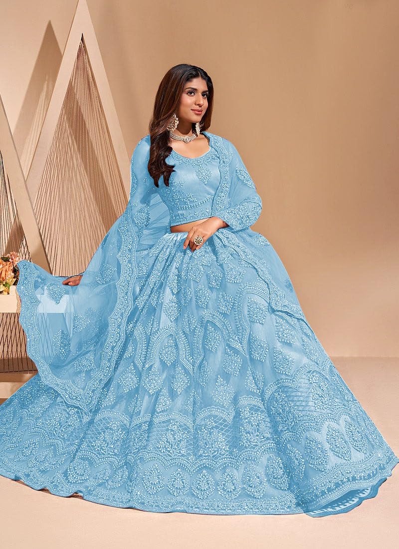 ZAALIMA FASHION Women's Semi Stitched satin blend Lehenga Choli with Embroidered Pattern Unstitched Blouse and Dupatta Set | Women's Lehenga Cholis