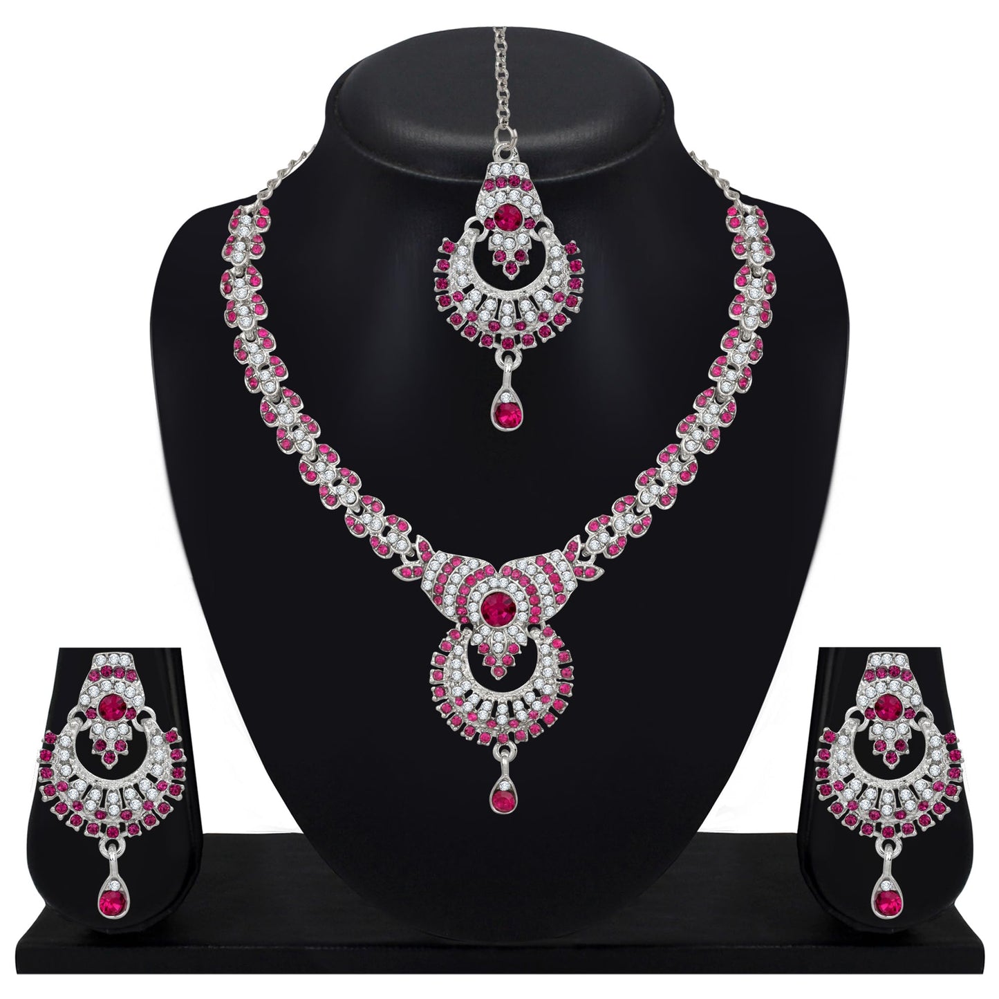 Atasi International Delightful Rhodium Silver Plated Alloy Choker Necklace Set For Women