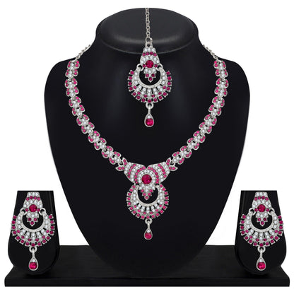 Atasi International Delightful Rhodium Silver Plated Alloy Choker Necklace Set For Women