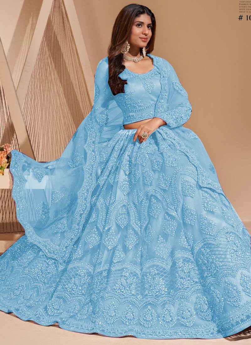 ZAALIMA FASHION Women's Semi Stitched satin blend Lehenga Choli with Embroidered Pattern Unstitched Blouse and Dupatta Set | Women's Lehenga Cholis