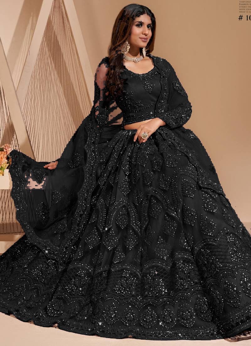 ZAALIMA FASHION Women's Semi Stitched satin blend Lehenga Choli with Embroidered Pattern Unstitched Blouse and Dupatta Set | Women's Lehenga Cholis