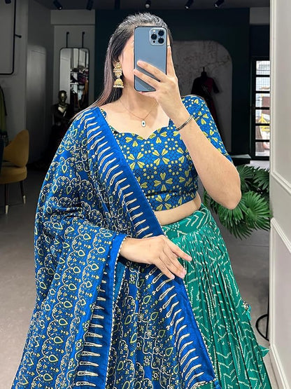 Trending Tussar Silk Lehenga Choli Print with Foil Work With Unstitched Blouse Patola Print Adorned with Foil Work For Navrati || Wedding