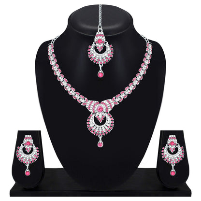 Atasi International Delightful Rhodium Silver Plated Alloy Choker Necklace Set For Women