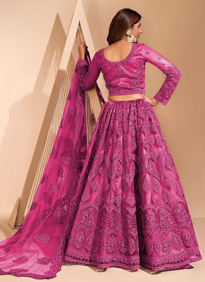 ZAALIMA FASHION Women's Semi Stitched satin blend Lehenga Choli with Embroidered Pattern Unstitched Blouse and Dupatta Set | Women's Lehenga Cholis