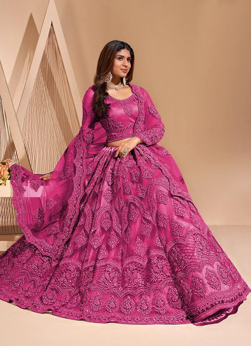 ZAALIMA FASHION Women's Semi Stitched satin blend Lehenga Choli with Embroidered Pattern Unstitched Blouse and Dupatta Set | Women's Lehenga Cholis
