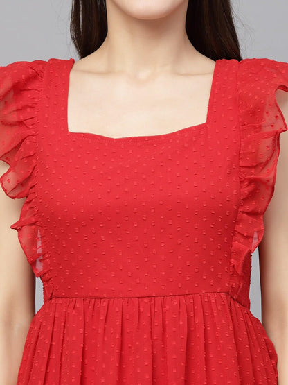 Georgette Jacquard Butti Square Neck Knee Length Western Dresses for Women (Dress2 89) 1