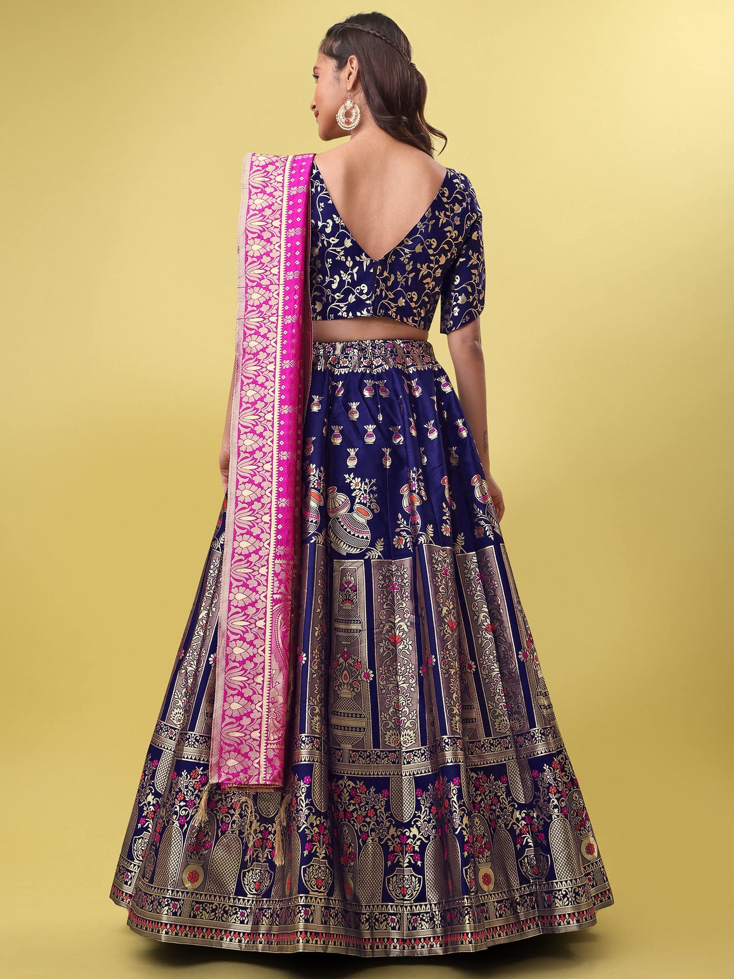 PURVAJA Women's Jacquard Semi-Stitched Lehenga choli(Kumbh)
