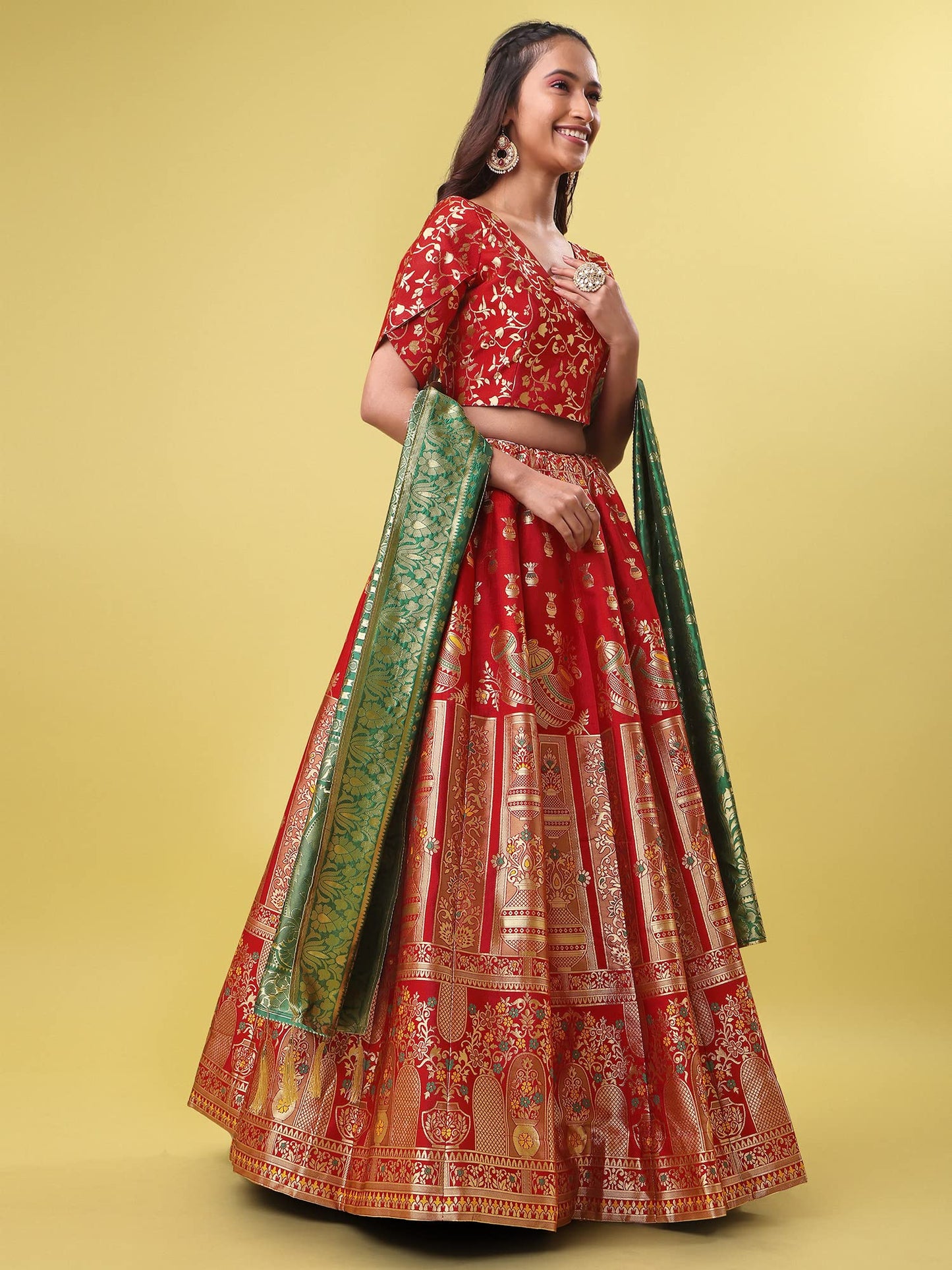 PURVAJA Women's Jacquard Semi-Stitched Lehenga choli(Kumbh)
