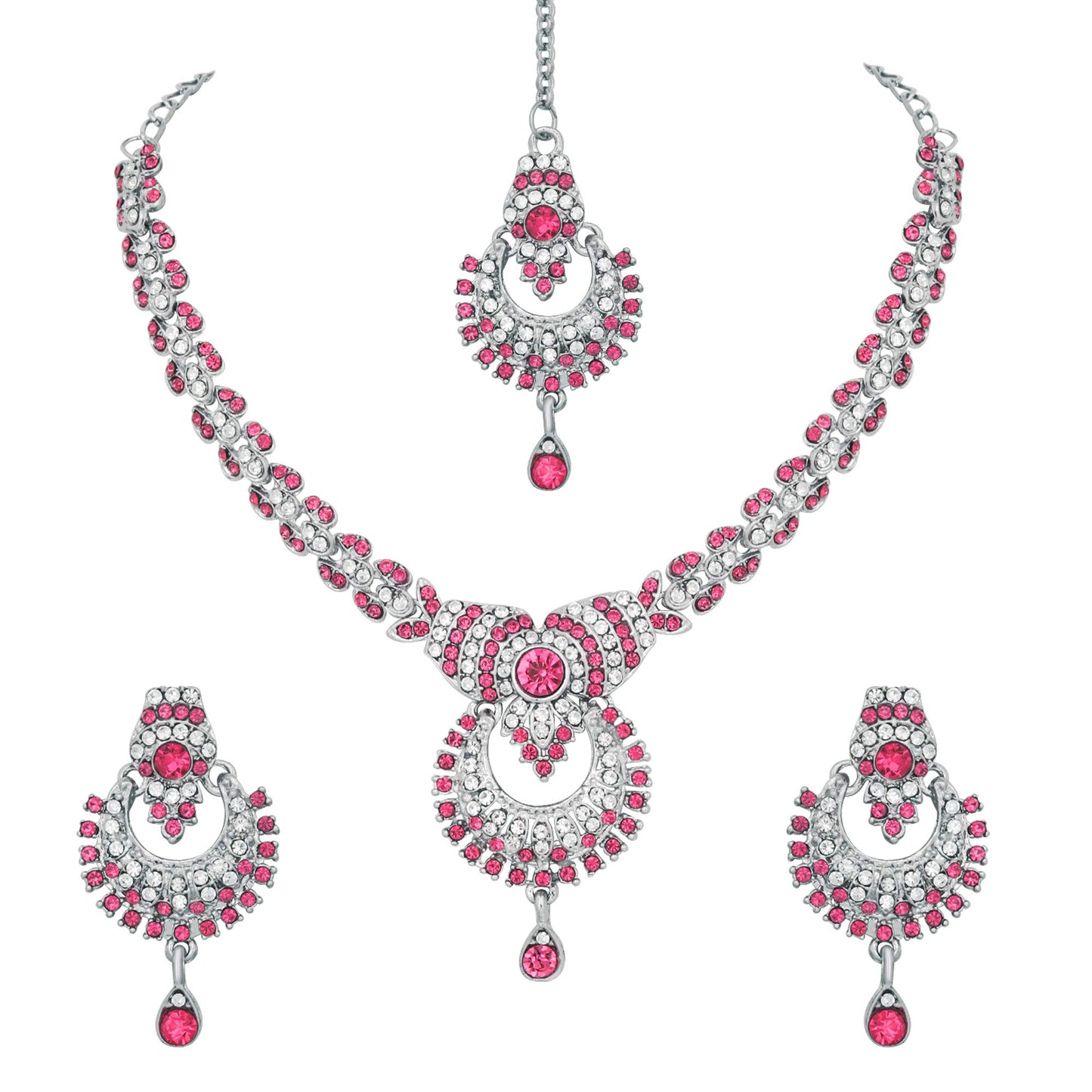 Atasi International Delightful Rhodium Silver Plated Alloy Choker Necklace Set For Women