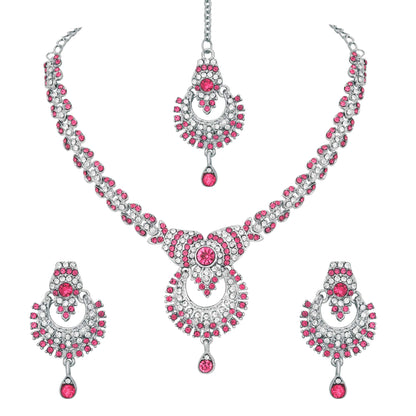 Atasi International Delightful Rhodium Silver Plated Alloy Choker Necklace Set For Women