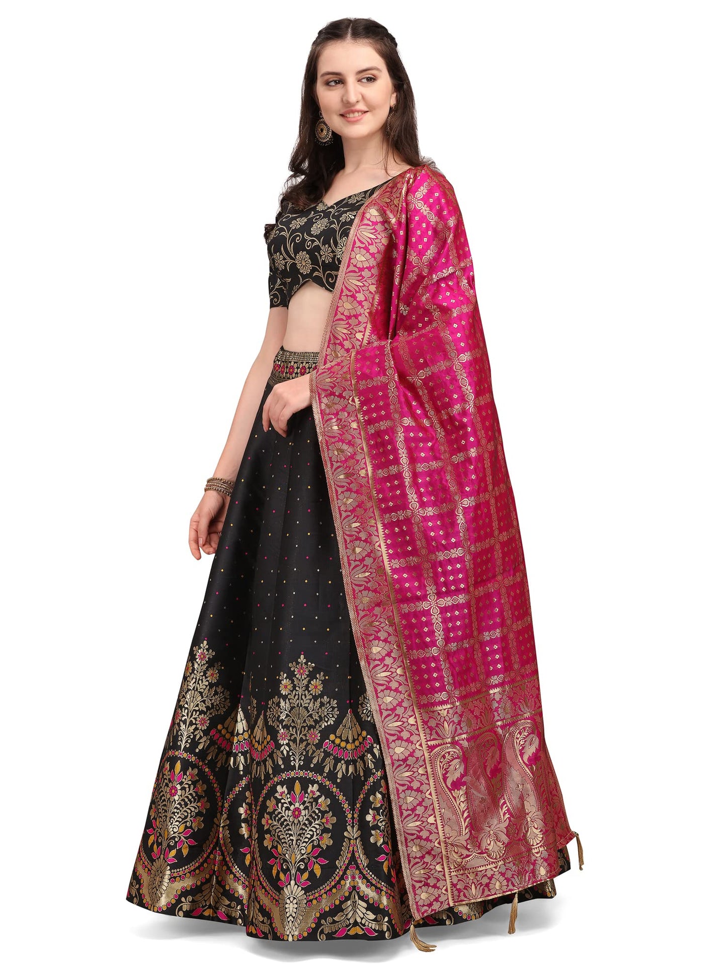 PURVAJA Women's Jacquard Semi-Stitched Lehenga choli