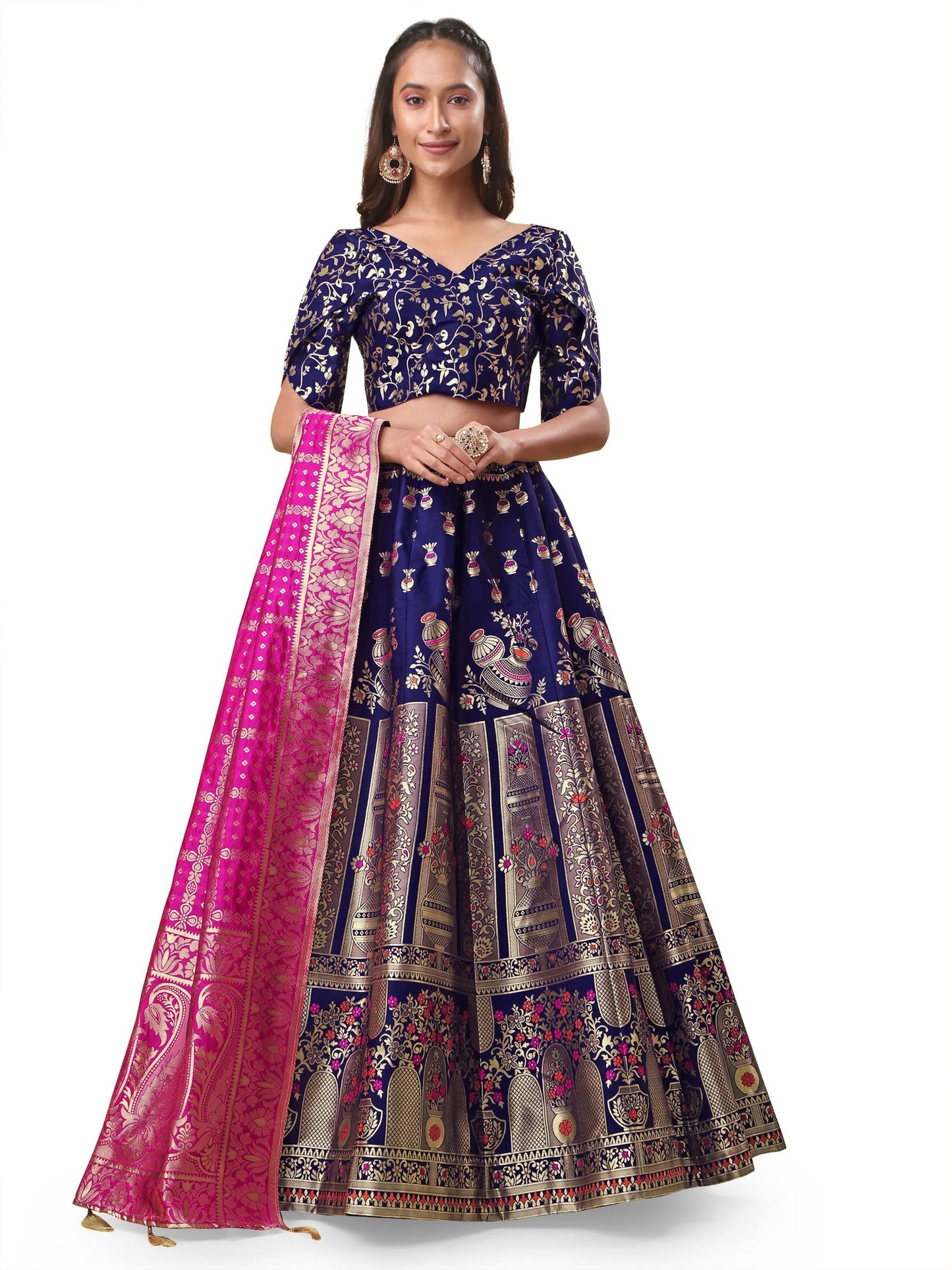 PURVAJA Women's Jacquard Semi-Stitched Lehenga choli(Kumbh)