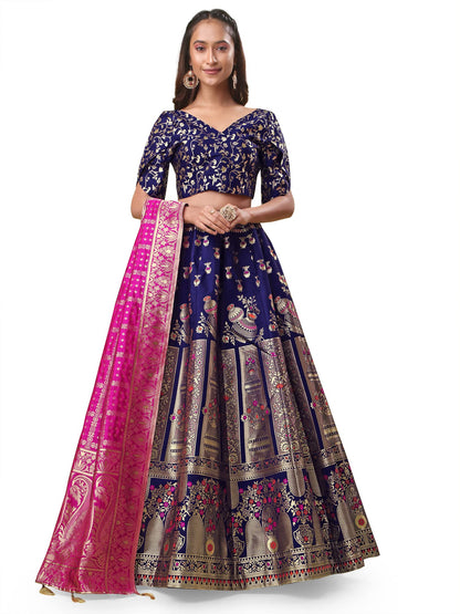 PURVAJA Women's Jacquard Semi-Stitched Lehenga choli(Kumbh)