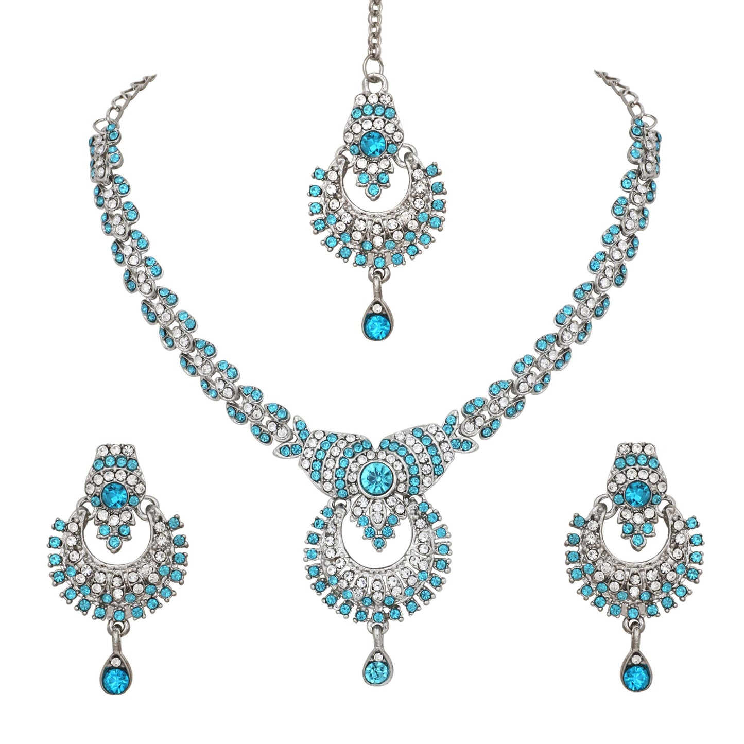 Atasi International Delightful Rhodium Silver Plated Alloy Choker Necklace Set For Women