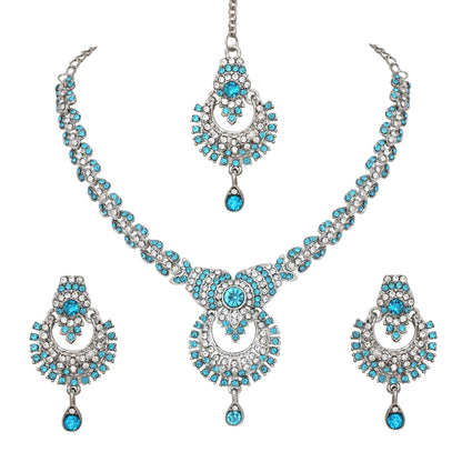 Atasi International Delightful Rhodium Silver Plated Alloy Choker Necklace Set For Women