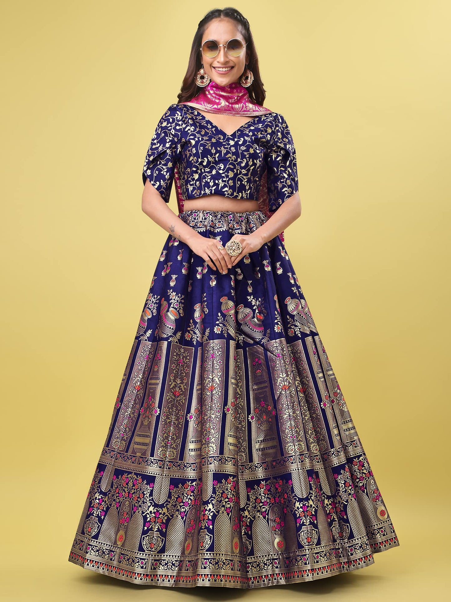PURVAJA Women's Jacquard Semi-Stitched Lehenga choli(Kumbh)