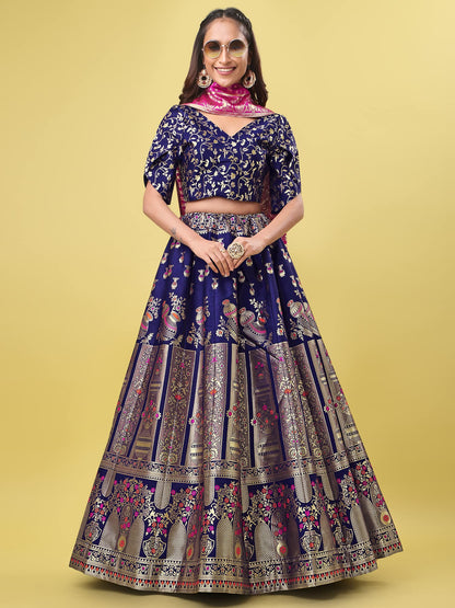 PURVAJA Women's Jacquard Semi-Stitched Lehenga choli(Kumbh)