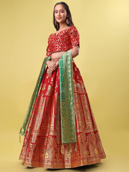 PURVAJA Women's Jacquard Semi-Stitched Lehenga choli(Kumbh)