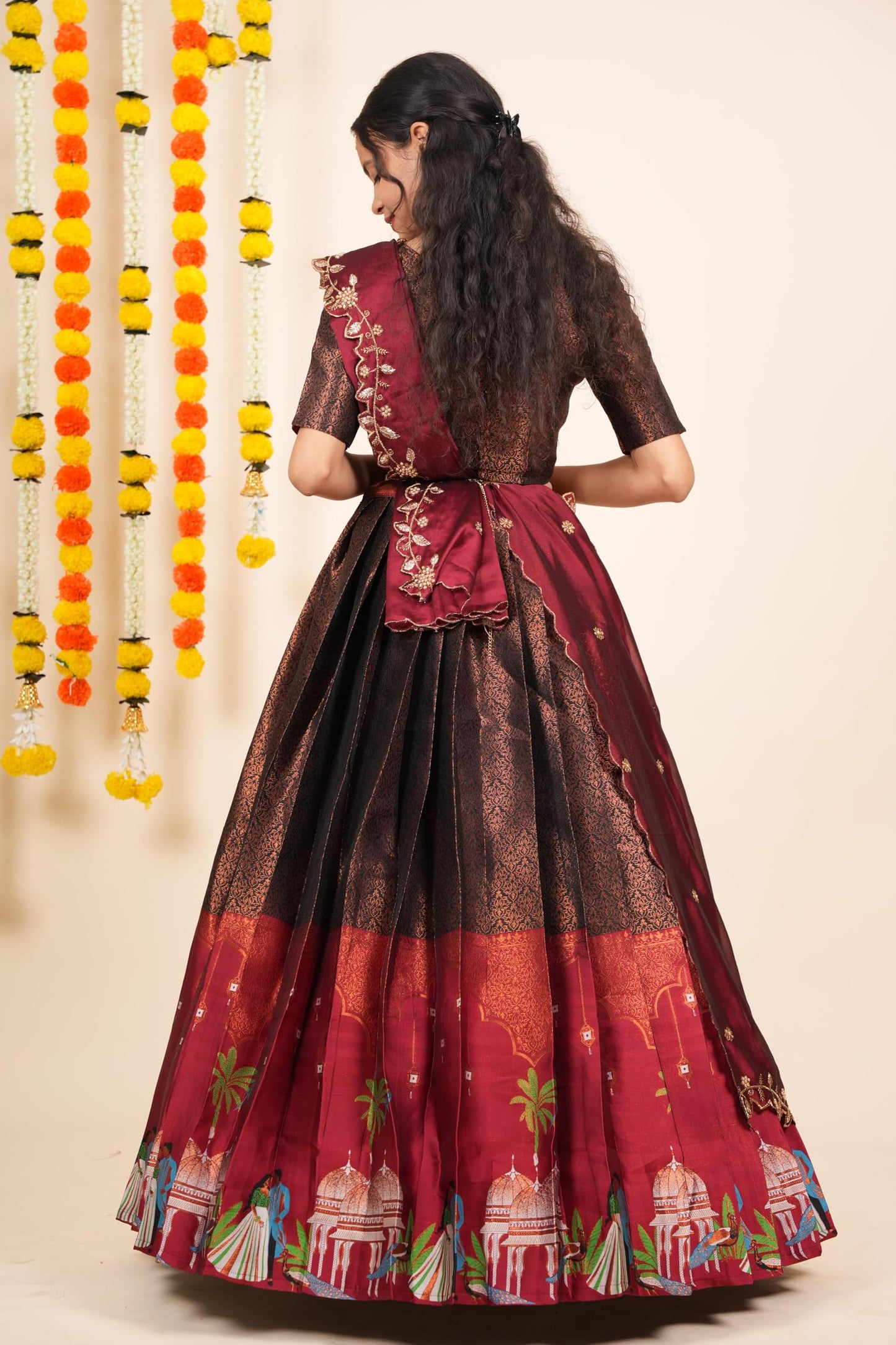 Traditional South India Half and Half Saree for Women