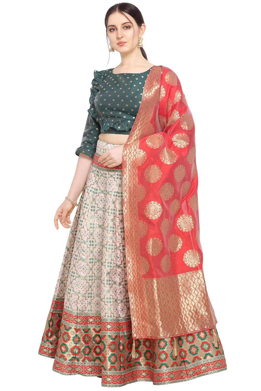 PURVAJA Women'S Silk Blend Lehenga Choli (Multi-Rivaaz_Multicolour_Free Size), Semi-stitched