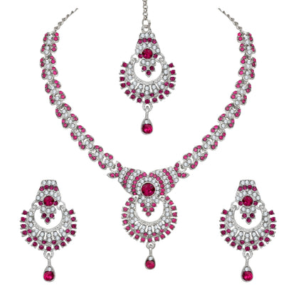 Atasi International Delightful Rhodium Silver Plated Alloy Choker Necklace Set For Women