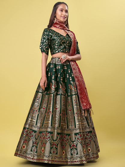 PURVAJA Women's Jacquard Semi-Stitched Lehenga choli(Kumbh)