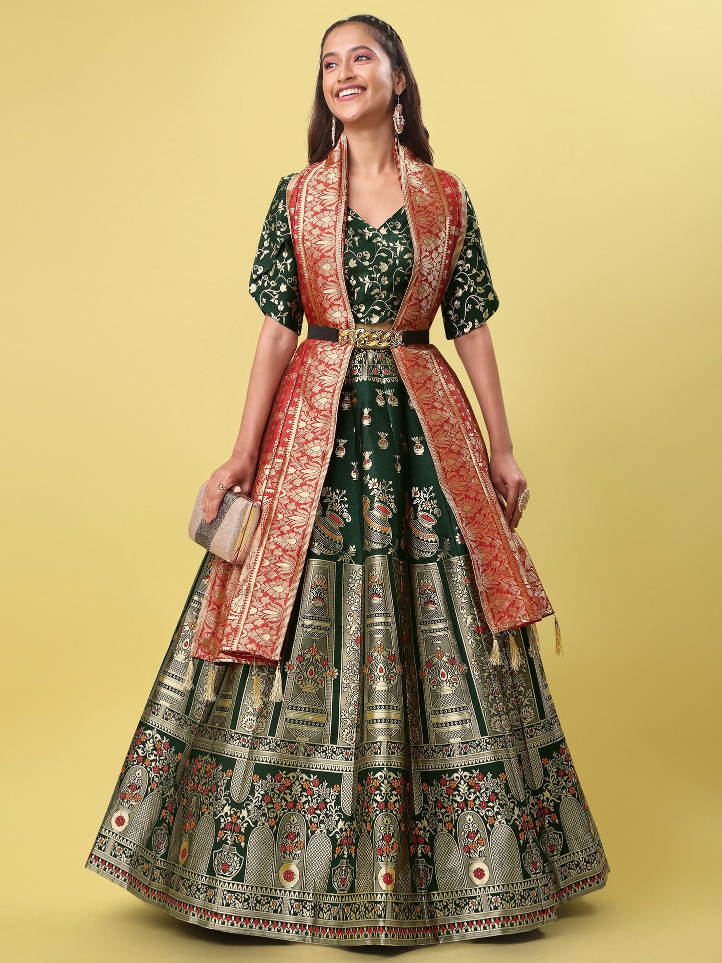 PURVAJA Women's Jacquard Semi-Stitched Lehenga choli(Kumbh)