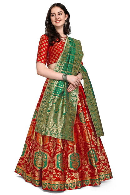 PURVAJA Women's Jacquard Semi-Stitched Lehenga choli