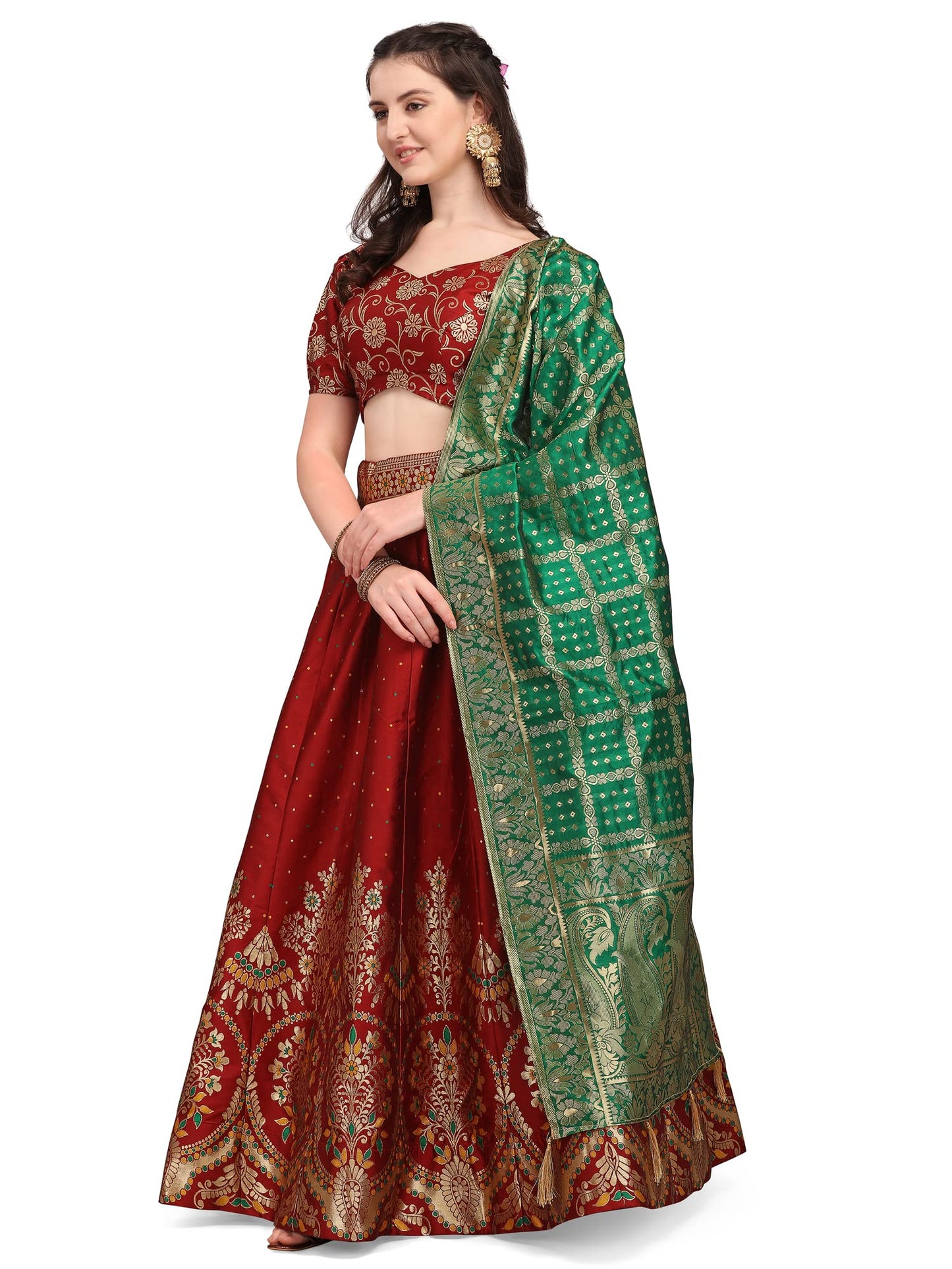 PURVAJA Women's Jacquard Semi-Stitched Lehenga choli