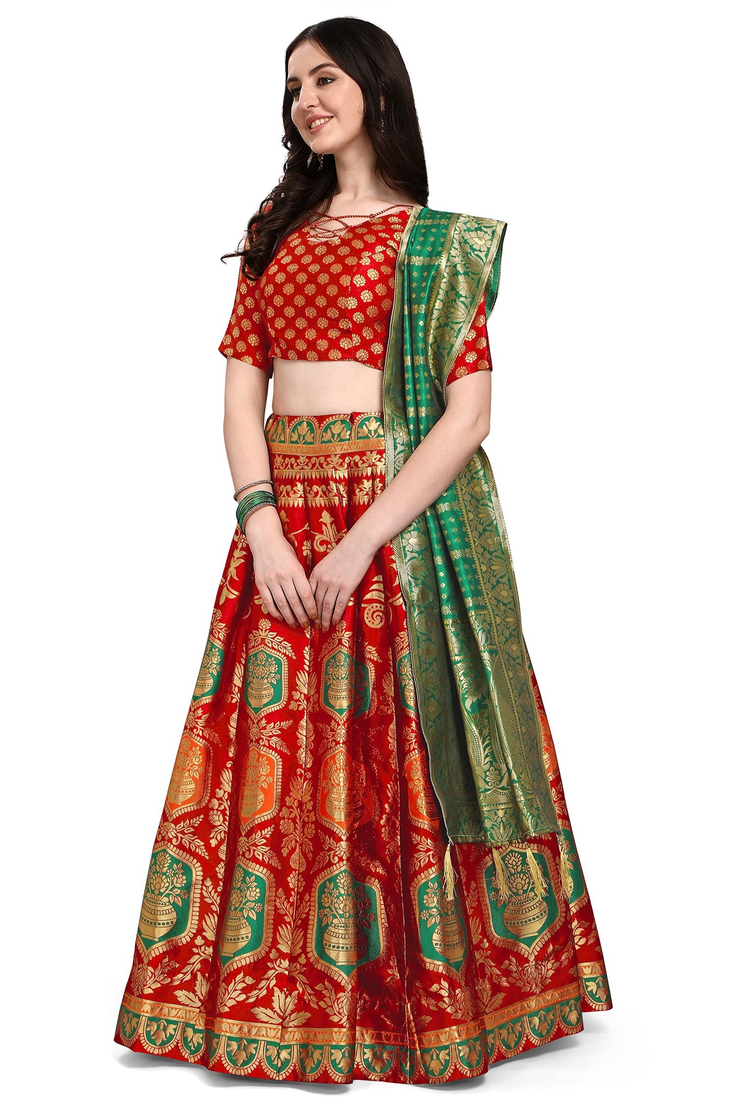 PURVAJA Women's Jacquard Semi-Stitched Lehenga choli