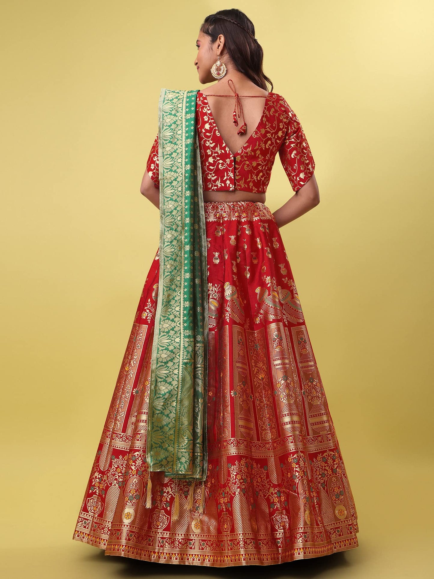 PURVAJA Women's Jacquard Semi-Stitched Lehenga choli(Kumbh)