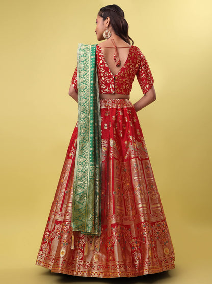 PURVAJA Women's Jacquard Semi-Stitched Lehenga choli(Kumbh)