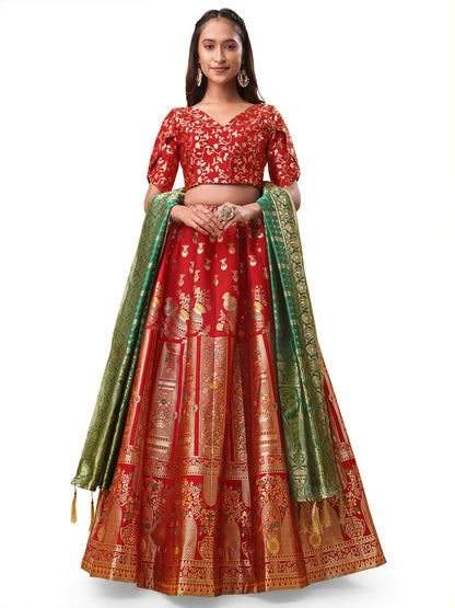 PURVAJA Women's Jacquard Semi-Stitched Lehenga choli(Kumbh)