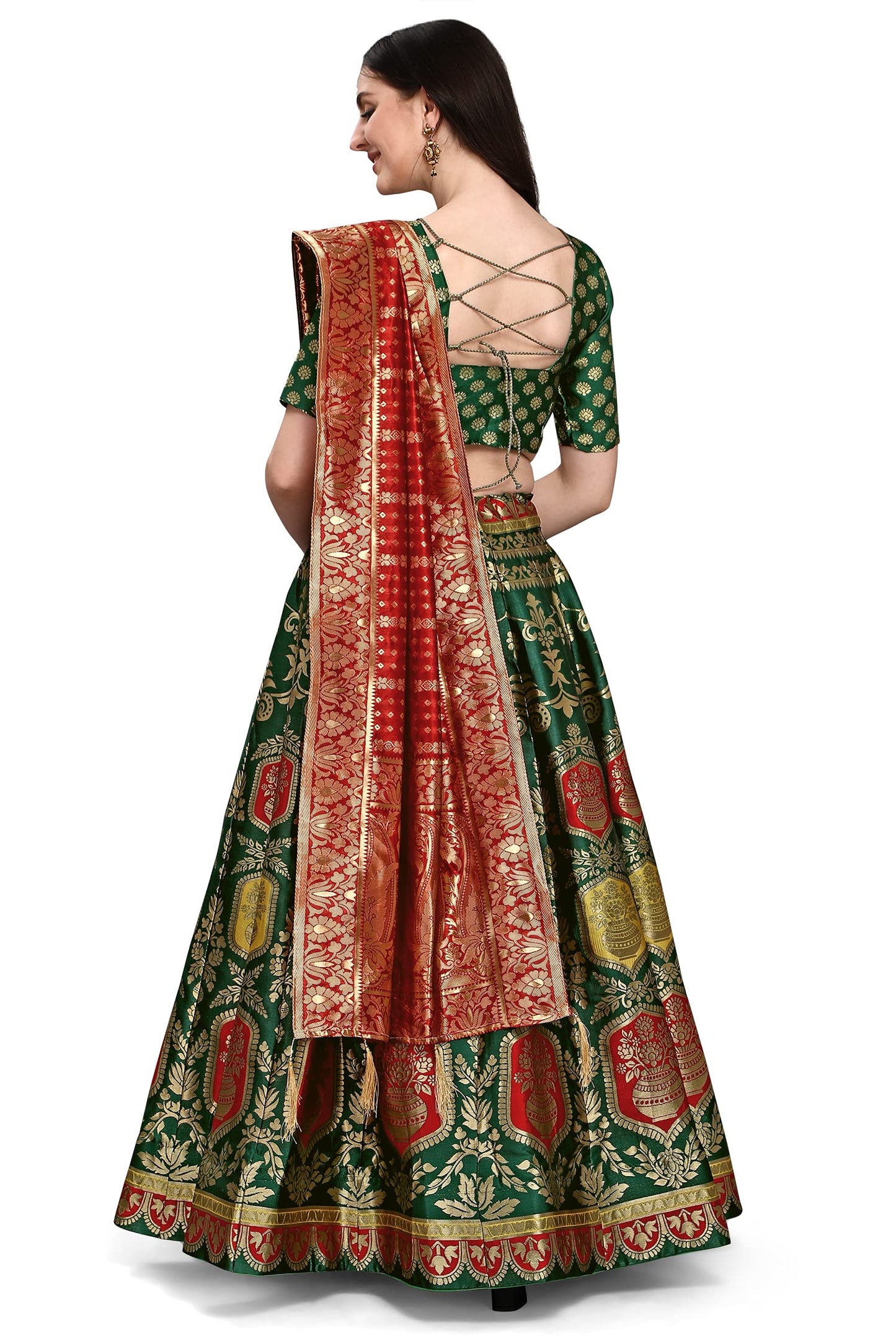 PURVAJA Women's Jacquard Semi-Stitched Lehenga choli