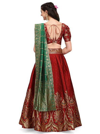PURVAJA Women's Jacquard Semi-Stitched Lehenga choli