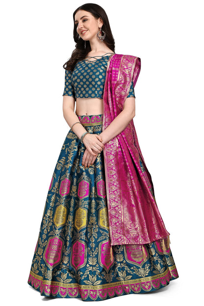 PURVAJA Women's Jacquard Semi-Stitched Lehenga choli