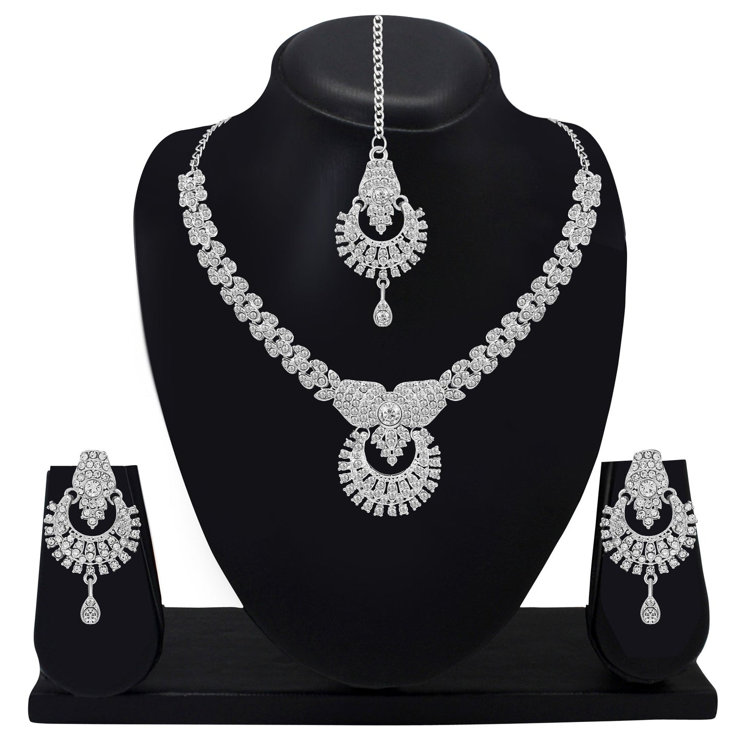Atasi International Delightful Rhodium Silver Plated Alloy Choker Necklace Set For Women