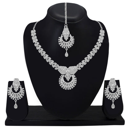 Atasi International Delightful Rhodium Silver Plated Alloy Choker Necklace Set For Women