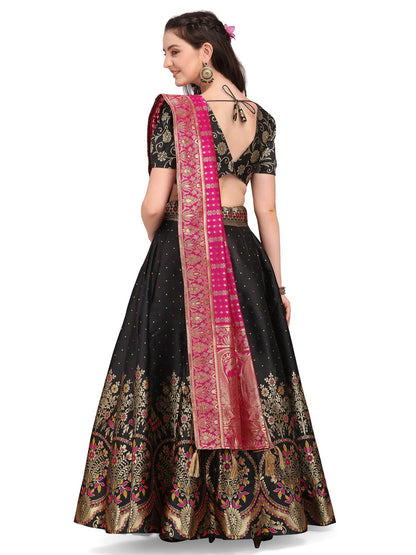 PURVAJA Women's Jacquard Semi-Stitched Lehenga choli