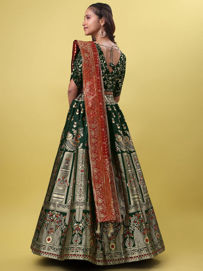 PURVAJA Women's Jacquard Semi-Stitched Lehenga choli(Kumbh)