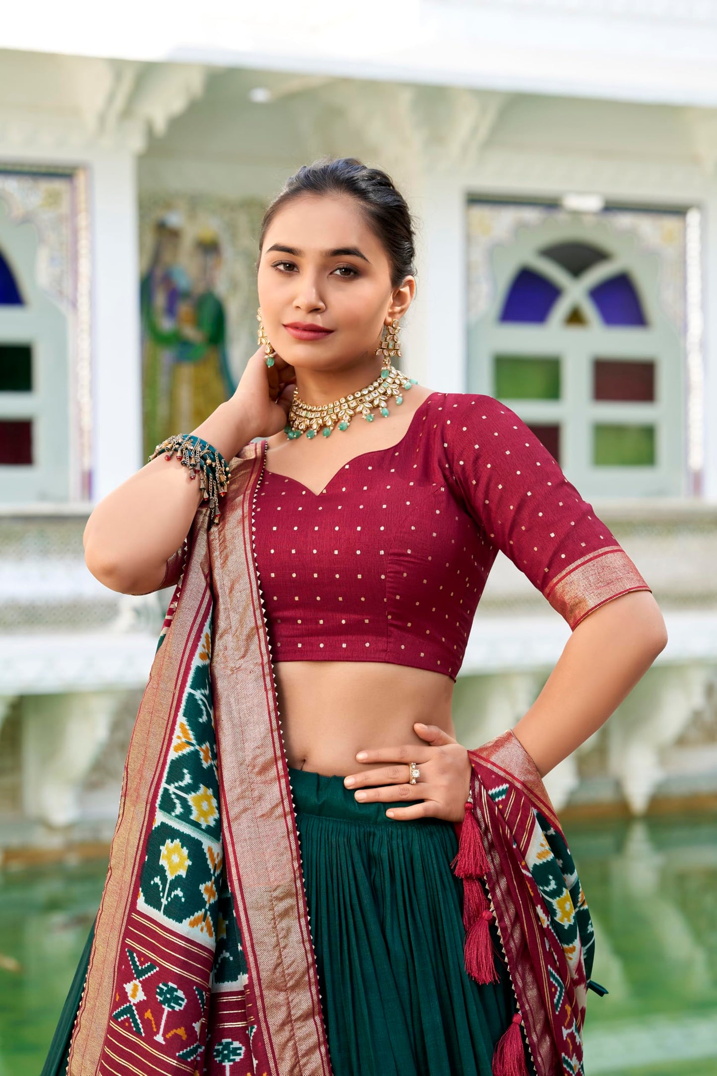 74 COLOR HALFSLIVE Women's Trending Designeer Tussar Silk Lehenga Choli Print with Foil Work With Unstitched Blouse Patola Print Adorned with Foil Work For Navrati || Wedding