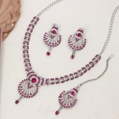 Atasi International Delightful Rhodium Silver Plated Alloy Choker Necklace Set For Women