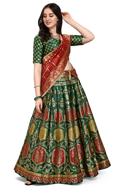PURVAJA Women's Jacquard Semi-Stitched Lehenga choli