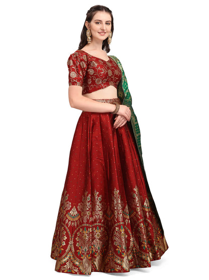 PURVAJA Women's Jacquard Semi-Stitched Lehenga choli