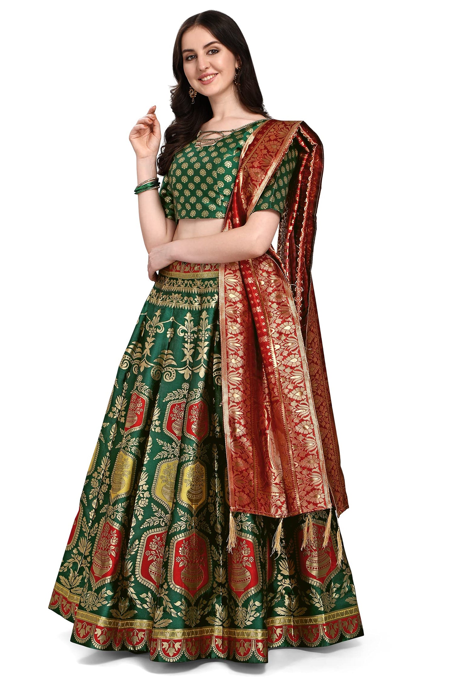 PURVAJA Women's Jacquard Semi-Stitched Lehenga choli